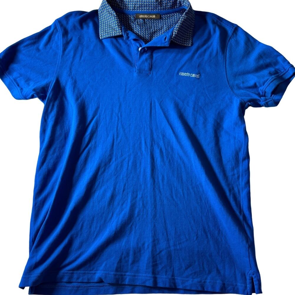 Roberto Cavalli mens polo shirt blue sz XL Cotton